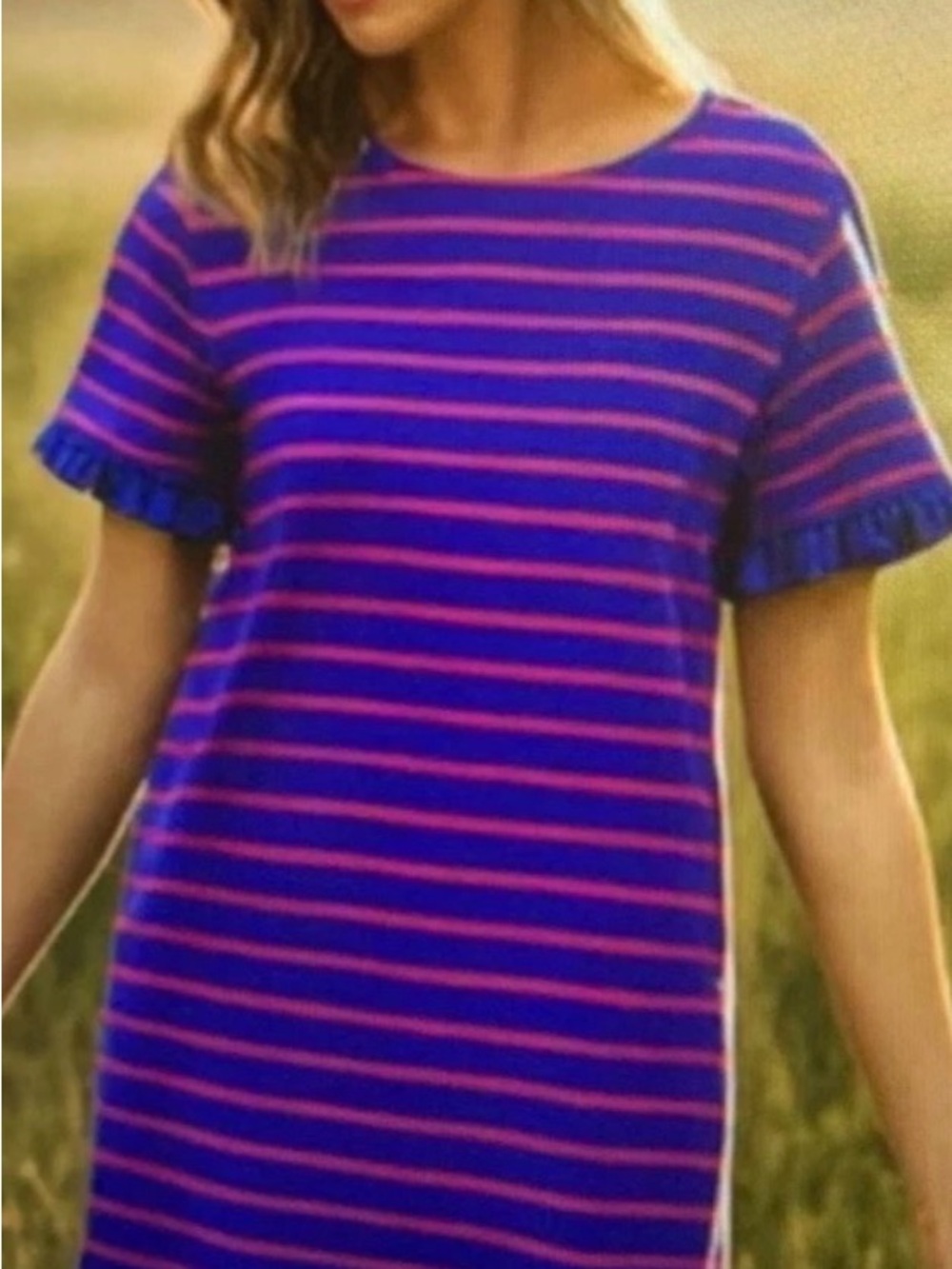 Tory Burch striped Ruffle Sleeve Women’s Boat dress - Blue & orange